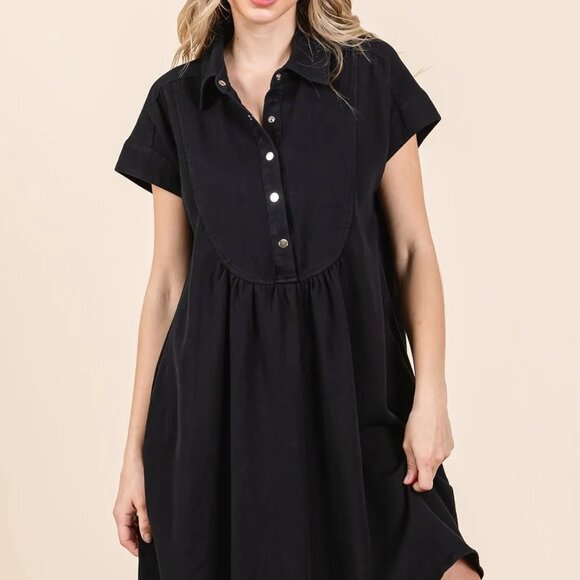 Mittoshop Twill Short Sleeve Collared Mini Dress - Picture 3 of 5